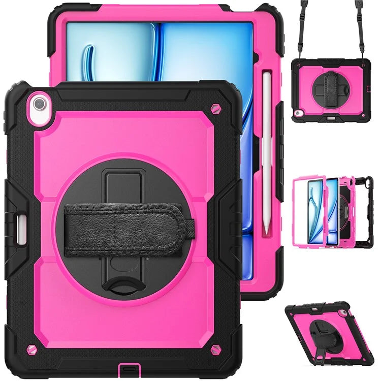 For iPad Air 13 (2024) Case PC+Silicone Dust-proof Tablet Cover with PET Screen Protector / Shoulder Strap+Black