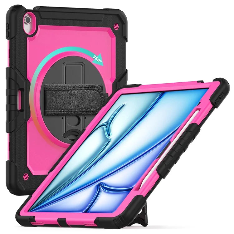 For iPad Air 13 (2024) Case PC+Silicone Dust-proof Tablet Cover with PET Screen Protector / Shoulder Strap+Black