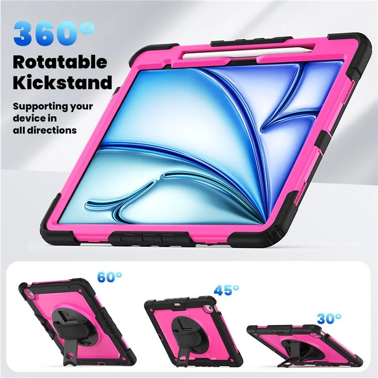 For iPad Air 13 (2024) Case PC+Silicone Dust-proof Tablet Cover with PET Screen Protector / Shoulder Strap+Black