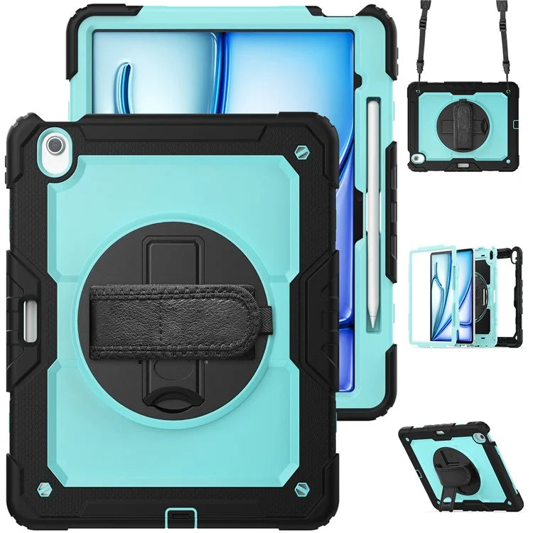 For iPad Air 13 (2024) Case PC+Silicone Dust-proof Tablet Cover with PET Screen Protector / Shoulder Strap+Black