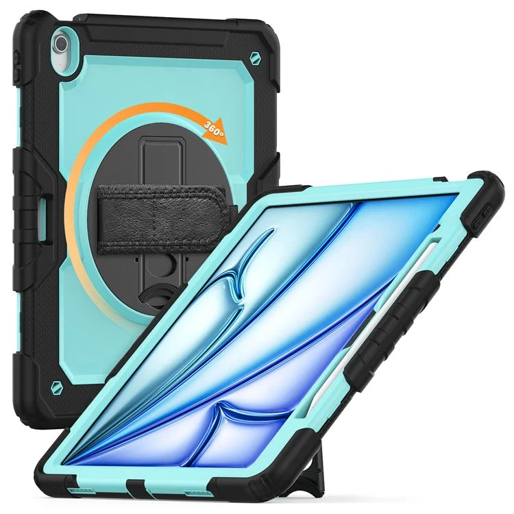 For iPad Air 13 (2024) Case PC+Silicone Dust-proof Tablet Cover with PET Screen Protector / Shoulder Strap+Black