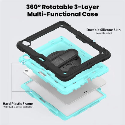 For iPad Air 13 (2024) Case PC+Silicone Dust-proof Tablet Cover with PET Screen Protector / Shoulder Strap+Black