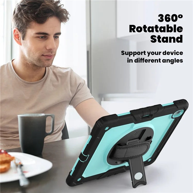 For iPad Air 13 (2024) Case PC+Silicone Dust-proof Tablet Cover with PET Screen Protector / Shoulder Strap+Black
