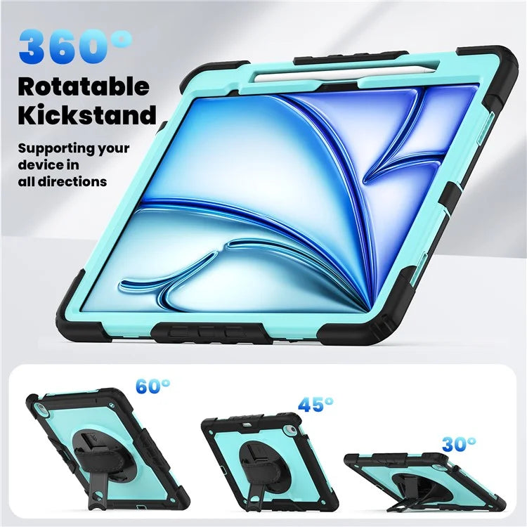 For iPad Air 13 (2024) Case PC+Silicone Dust-proof Tablet Cover with PET Screen Protector / Shoulder Strap+Black