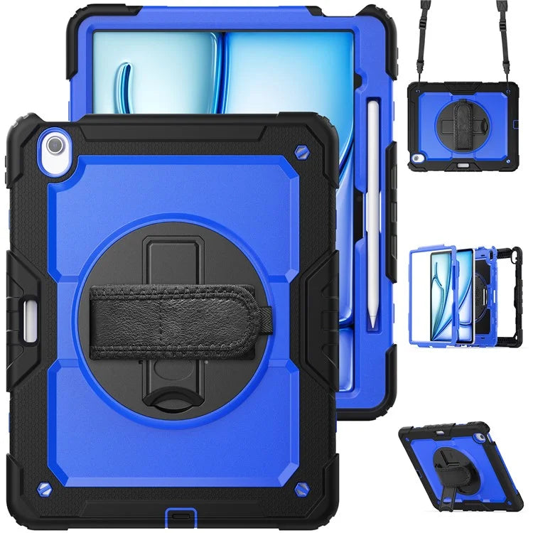 For iPad Air 13 (2024) Case PC+Silicone Dust-proof Tablet Cover with PET Screen Protector / Shoulder Strap+Black