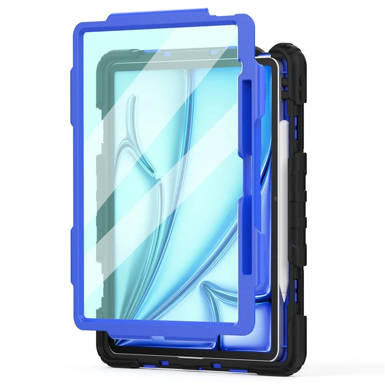 For iPad Air 13 (2024) Case PC+Silicone Dust-proof Tablet Cover with PET Screen Protector / Shoulder Strap+Black