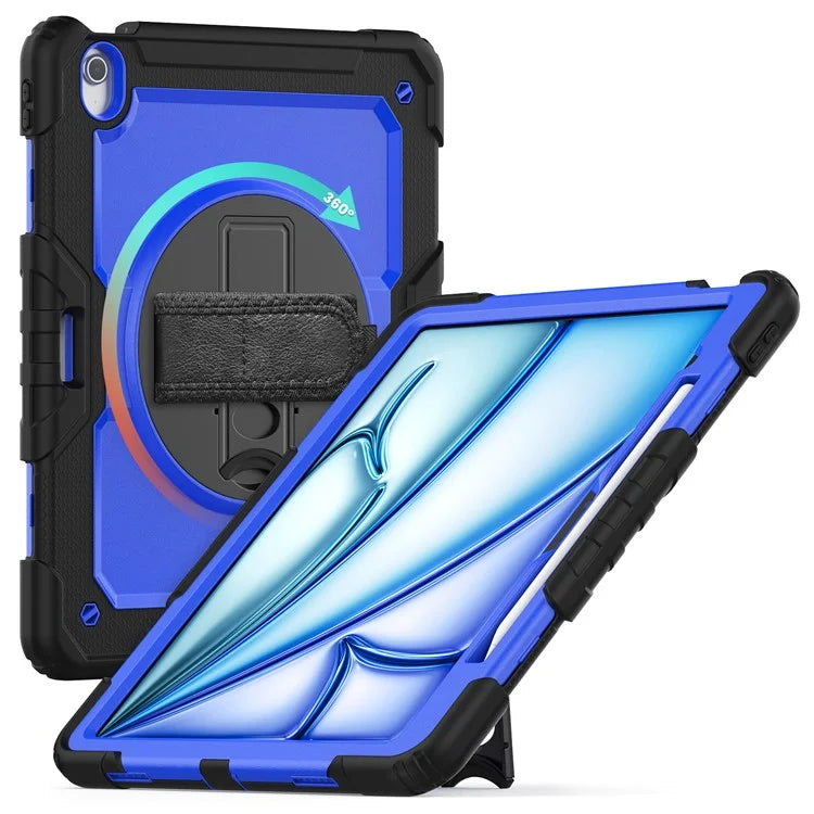 For iPad Air 13 (2024) Case PC+Silicone Dust-proof Tablet Cover with PET Screen Protector / Shoulder Strap+Black