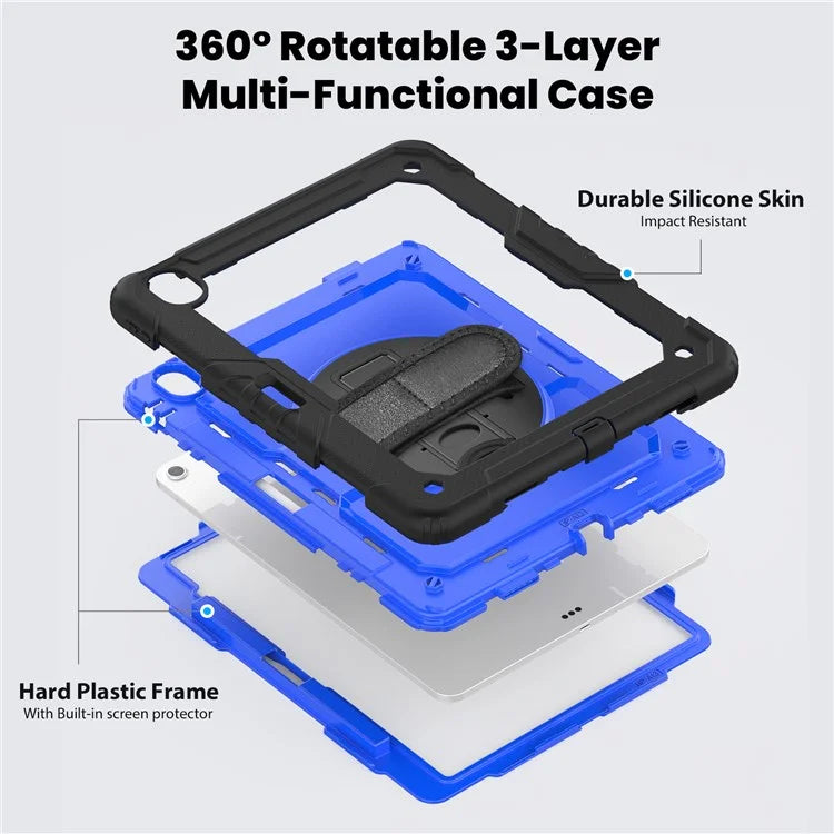 For iPad Air 13 (2024) Case PC+Silicone Dust-proof Tablet Cover with PET Screen Protector / Shoulder Strap+Black