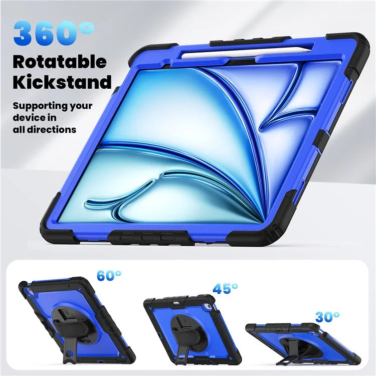 For iPad Air 13 (2024) Case PC+Silicone Dust-proof Tablet Cover with PET Screen Protector / Shoulder Strap+Black