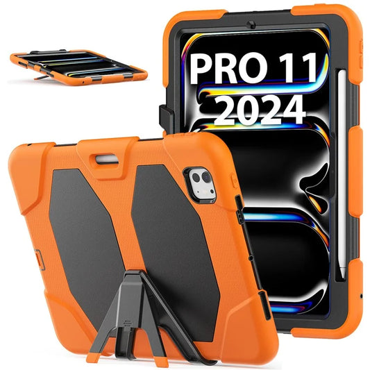 For iPad Pro 11 (2024) Case PC+Silicone Kickstand Tablet Cover with PET Screen Film