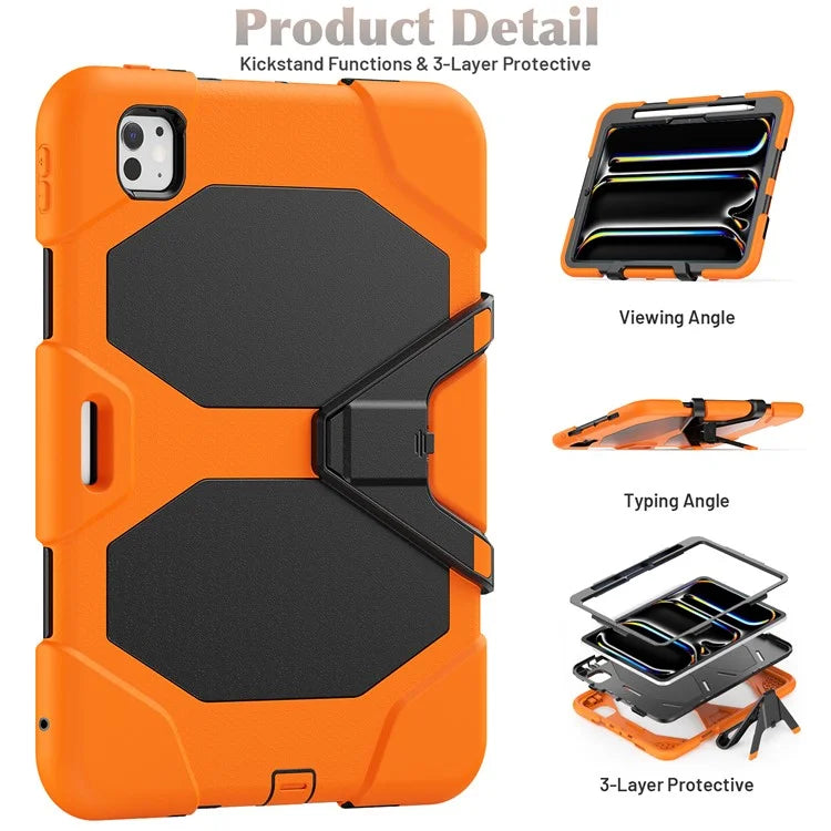 For iPad Pro 11 (2024) Case PC+Silicone Kickstand Tablet Cover with PET Screen Film