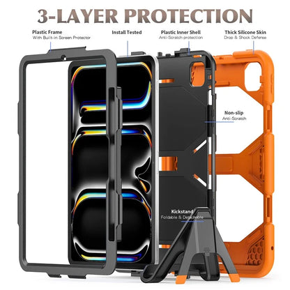 For iPad Pro 11 (2024) Case PC+Silicone Kickstand Tablet Cover with PET Screen Film