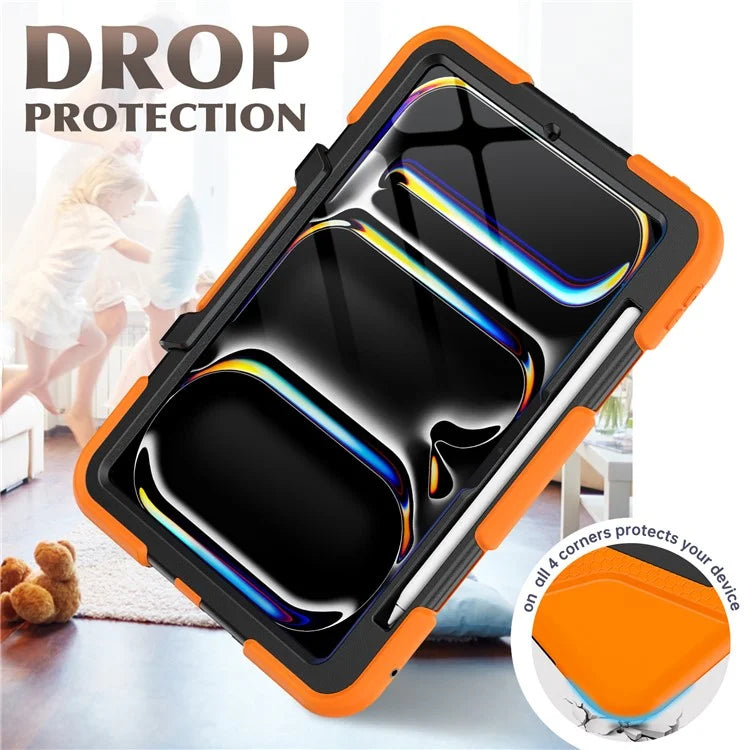 For iPad Pro 11 (2024) Case PC+Silicone Kickstand Tablet Cover with PET Screen Film