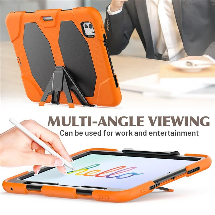 For iPad Pro 11 (2024) Case PC+Silicone Kickstand Tablet Cover with PET Screen Film