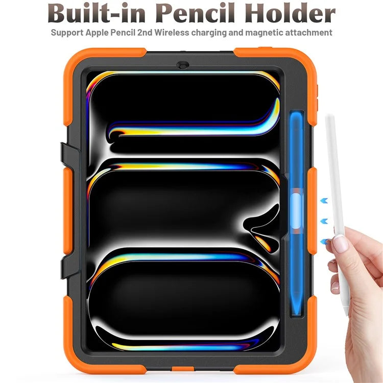For iPad Pro 11 (2024) Case PC+Silicone Kickstand Tablet Cover with PET Screen Film