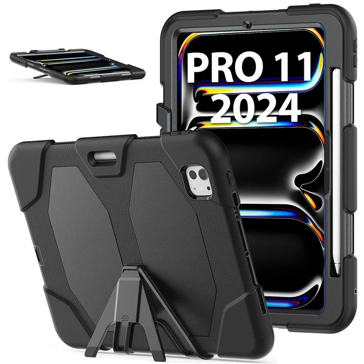 For iPad Pro 11 (2024) Case PC+Silicone Kickstand Tablet Cover with PET Screen Film