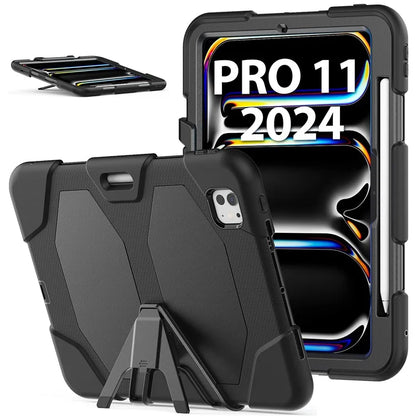 For iPad Pro 11 (2024) Case PC+Silicone Kickstand Tablet Cover with PET Screen Film
