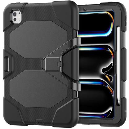 For iPad Pro 11 (2024) Case PC+Silicone Kickstand Tablet Cover with PET Screen Film