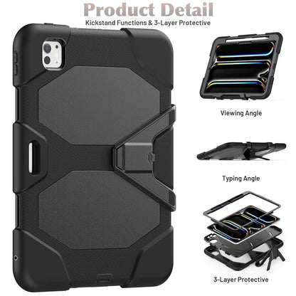 For iPad Pro 11 (2024) Case PC+Silicone Kickstand Tablet Cover with PET Screen Film