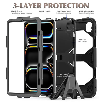 For iPad Pro 11 (2024) Case PC+Silicone Kickstand Tablet Cover with PET Screen Film