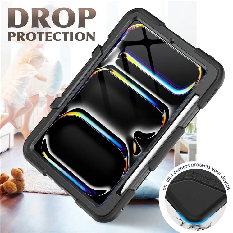 For iPad Pro 11 (2024) Case PC+Silicone Kickstand Tablet Cover with PET Screen Film