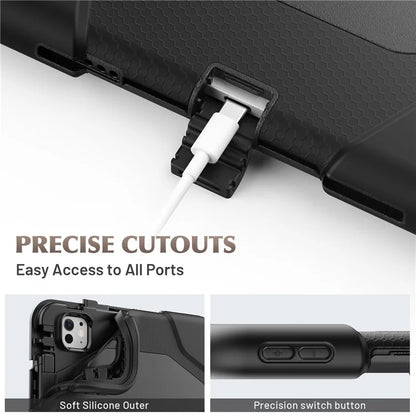 For iPad Pro 11 (2024) Case PC+Silicone Kickstand Tablet Cover with PET Screen Film