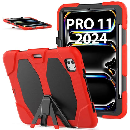 For iPad Pro 11 (2024) Case PC+Silicone Kickstand Tablet Cover with PET Screen Film
