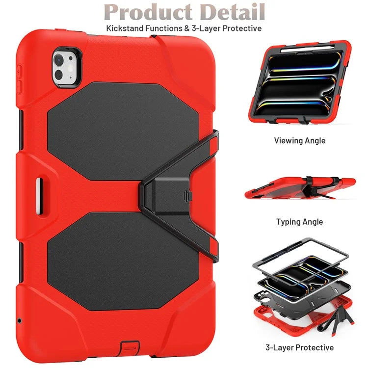 For iPad Pro 11 (2024) Case PC+Silicone Kickstand Tablet Cover with PET Screen Film