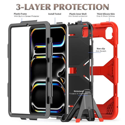 For iPad Pro 11 (2024) Case PC+Silicone Kickstand Tablet Cover with PET Screen Film