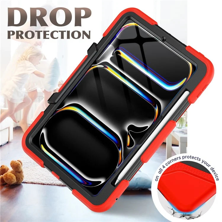 For iPad Pro 11 (2024) Case PC+Silicone Kickstand Tablet Cover with PET Screen Film
