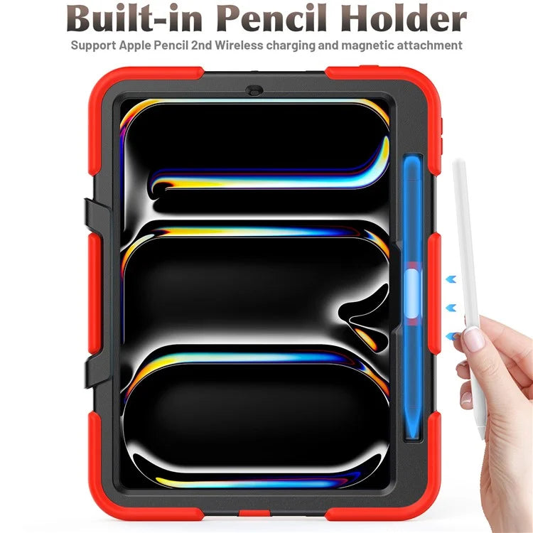 For iPad Pro 11 (2024) Case PC+Silicone Kickstand Tablet Cover with PET Screen Film