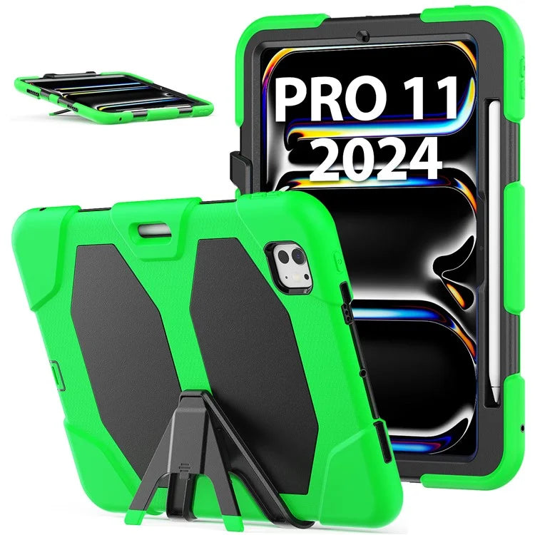 For iPad Pro 11 (2024) Case PC+Silicone Kickstand Tablet Cover with PET Screen Film