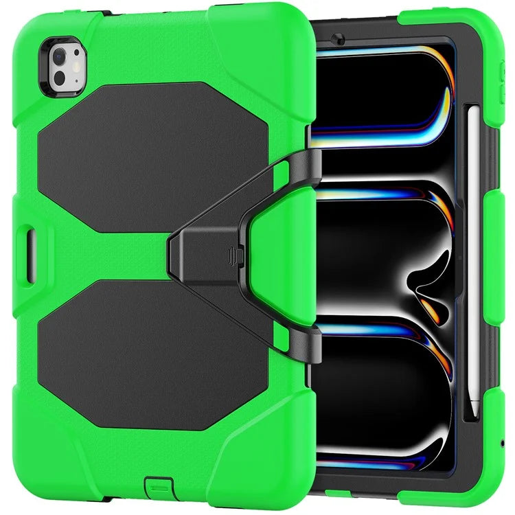 For iPad Pro 11 (2024) Case PC+Silicone Kickstand Tablet Cover with PET Screen Film