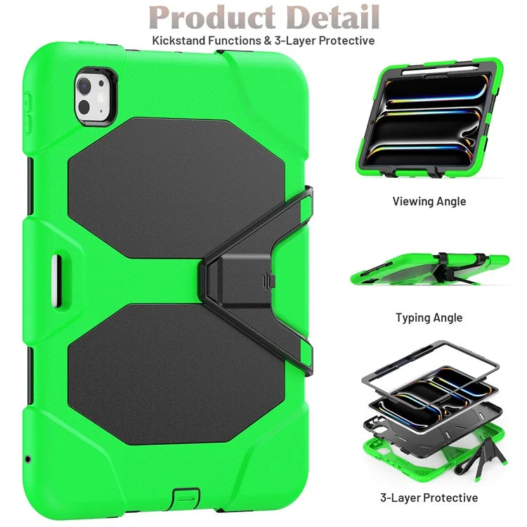 For iPad Pro 11 (2024) Case PC+Silicone Kickstand Tablet Cover with PET Screen Film