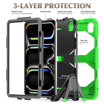 For iPad Pro 11 (2024) Case PC+Silicone Kickstand Tablet Cover with PET Screen Film