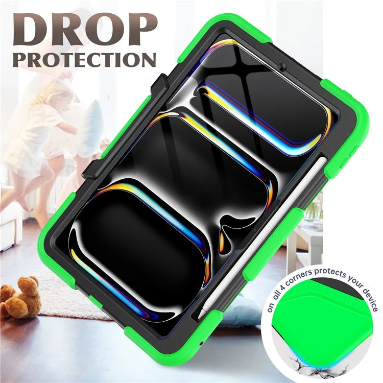 For iPad Pro 11 (2024) Case PC+Silicone Kickstand Tablet Cover with PET Screen Film