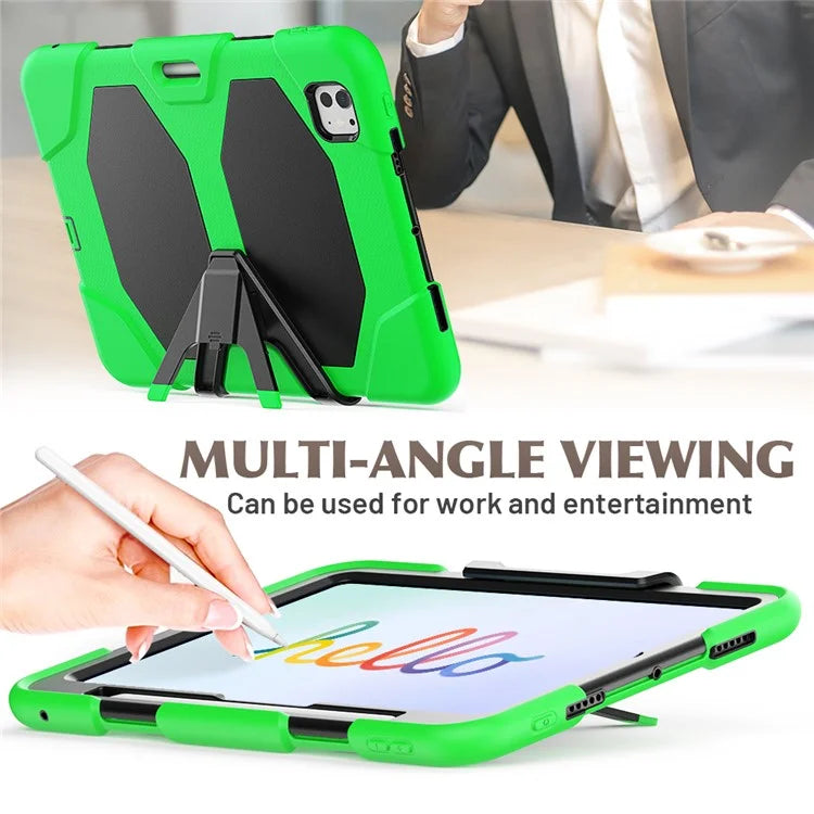 For iPad Pro 11 (2024) Case PC+Silicone Kickstand Tablet Cover with PET Screen Film