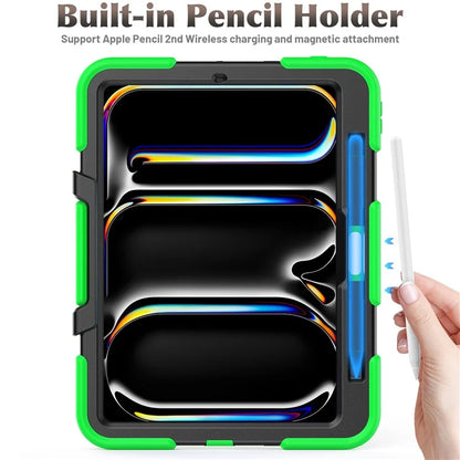 For iPad Pro 11 (2024) Case PC+Silicone Kickstand Tablet Cover with PET Screen Film