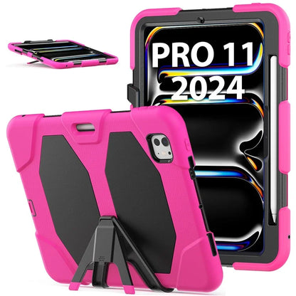 For iPad Pro 11 (2024) Case PC+Silicone Kickstand Tablet Cover with PET Screen Film