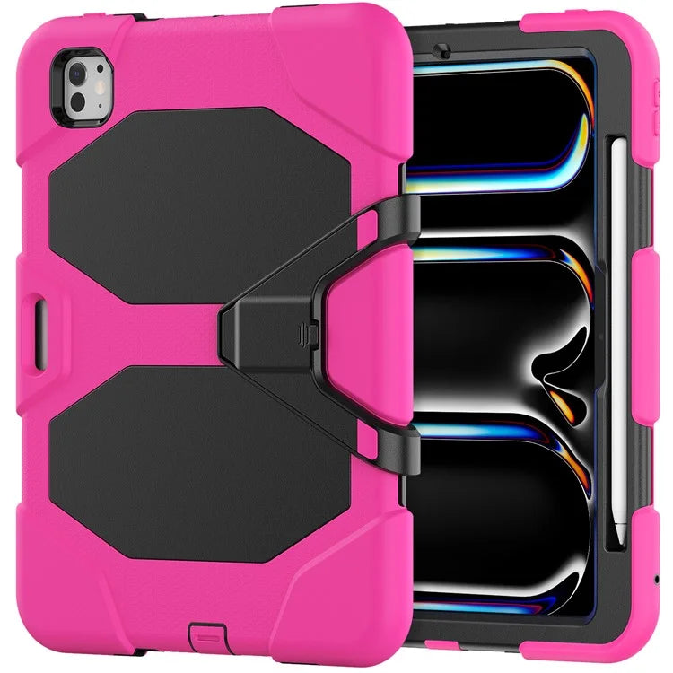For iPad Pro 11 (2024) Case PC+Silicone Kickstand Tablet Cover with PET Screen Film
