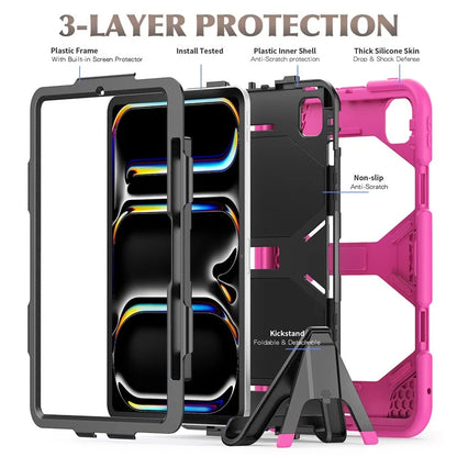 For iPad Pro 11 (2024) Case PC+Silicone Kickstand Tablet Cover with PET Screen Film