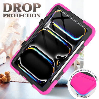 For iPad Pro 11 (2024) Case PC+Silicone Kickstand Tablet Cover with PET Screen Film