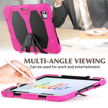 For iPad Pro 11 (2024) Case PC+Silicone Kickstand Tablet Cover with PET Screen Film
