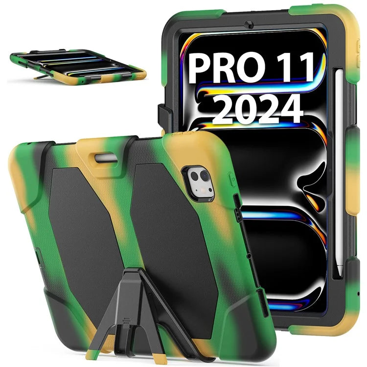 For iPad Pro 11 (2024) Case PC+Silicone Kickstand Tablet Cover with PET Screen Film