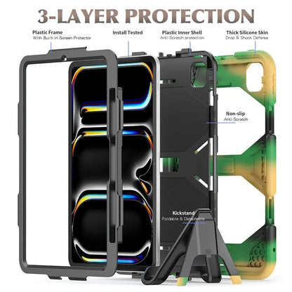 For iPad Pro 11 (2024) Case PC+Silicone Kickstand Tablet Cover with PET Screen Film