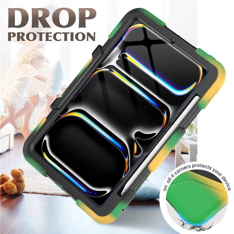 For iPad Pro 11 (2024) Case PC+Silicone Kickstand Tablet Cover with PET Screen Film