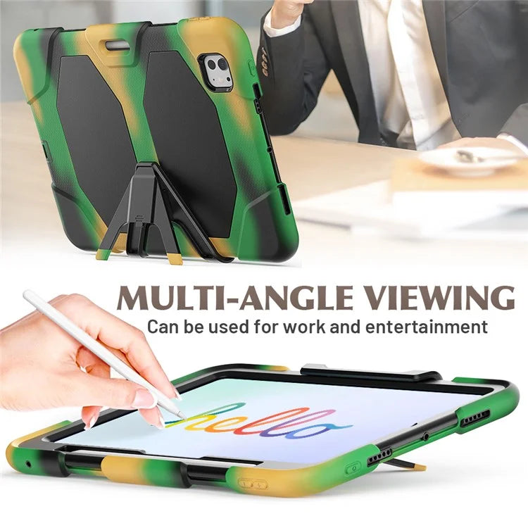 For iPad Pro 11 (2024) Case PC+Silicone Kickstand Tablet Cover with PET Screen Film