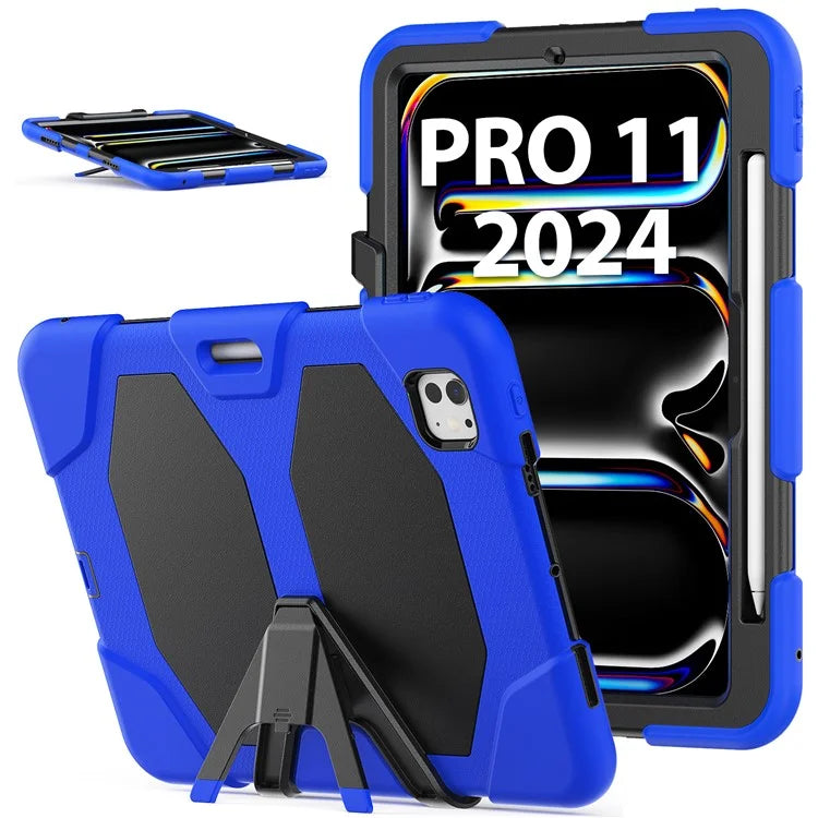 For iPad Pro 11 (2024) Case PC+Silicone Kickstand Tablet Cover with PET Screen Film