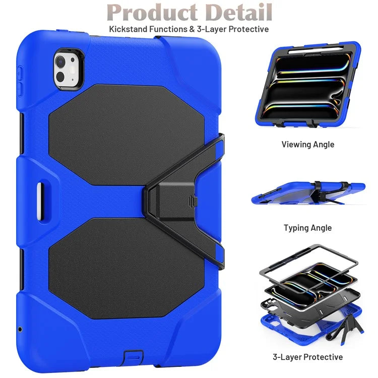 For iPad Pro 11 (2024) Case PC+Silicone Kickstand Tablet Cover with PET Screen Film