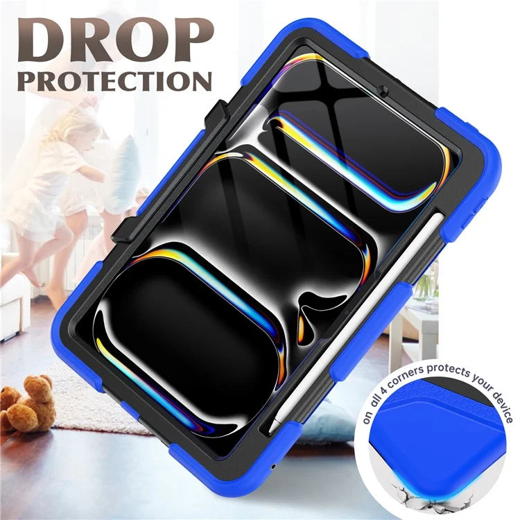 For iPad Pro 11 (2024) Case PC+Silicone Kickstand Tablet Cover with PET Screen Film